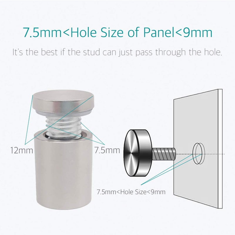 Lantee 1/2" x 3/4" Wall Sign Standoff Mounting Hardware Kit - Lantee 8 Pcs 12 x 20mm Glass Standoffs Mounts Screws, Stainless Steel Standoff Bolts - Image 5